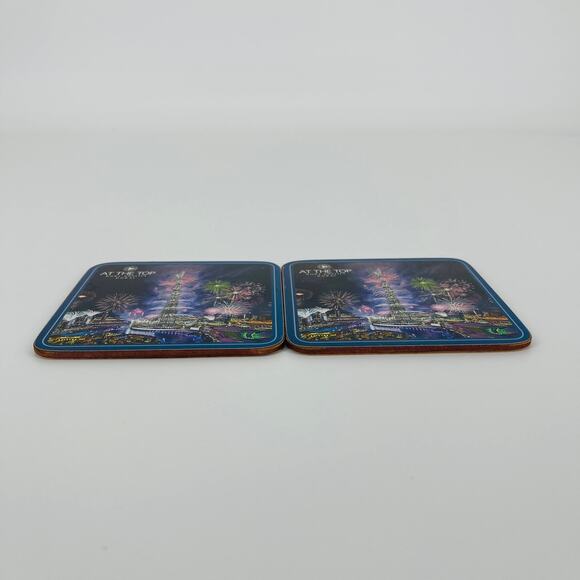 At the Top Burj Khalifa Dubai Fireworks Drink Coasters Cork Bottom Set of 2 GUC - Picture 3 of 6